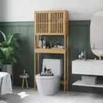 HOMCOM Over the Toilet Cabinet, Bamboo Bathroom Above Toilet Storage with Slatted Doors and Adjustable Shelf, Natural - Image 10