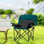 Outsunny Padded Camping Chair for Adults, Portable Folding Camping Chair with Side Pockets, Cup Holders, Carry Bag, Black - Image 2