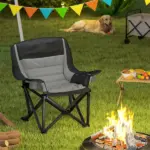 Outsunny Padded Camping Chair for Adults, Portable Folding Camping Chair with Side Pockets, Cup Holders, Carry Bag, Gray - Image 2