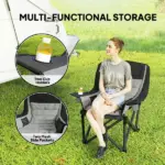 Outsunny Padded Camping Chair for Adults, Portable Folding Camping Chair with Side Pockets, Cup Holders, Carry Bag, Gray - Image 5