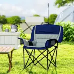 Outsunny Padded Camping Chair for Adults, Portable Folding Camping Chair with Side Pockets, Cup Holders, Carry Bag, Light Gray - Image 2