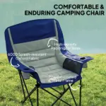 Outsunny Padded Camping Chair for Adults, Portable Folding Camping Chair with Side Pockets, Cup Holders, Carry Bag, Light Gray - Image 4