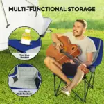 Outsunny Padded Camping Chair for Adults, Portable Folding Camping Chair with Side Pockets, Cup Holders, Carry Bag, Light Gray - Image 5