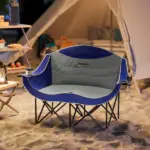 2 Person Padded Folding Camping Chair with Cup Holders and Carry Bag, Blue - Image 2