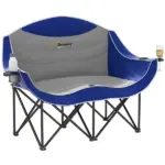 2 Person Padded Folding Camping Chair with Cup Holders and Carry Bag, Blue - Image 11