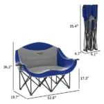 2 Person Padded Folding Camping Chair with Cup Holders and Carry Bag, Blue - Image 3