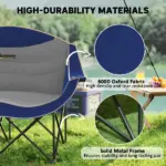 2 Person Padded Folding Camping Chair with Cup Holders and Carry Bag, Blue - Image 5