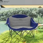 2 Person Padded Folding Camping Chair with Cup Holders and Carry Bag, Blue - Image 7