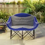 2 Person Padded Folding Camping Chair with Cup Holders and Carry Bag, Blue - Image 8