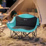 Outsunny Padded Folding Camp Chair for Adults, Double Camping Chairwith Armrests, Cup Holders, Carry Bag for Outdoor, Green - Image 2
