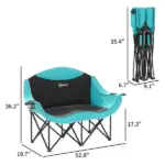Outsunny Padded Folding Camp Chair for Adults, Double Camping Chairwith Armrests, Cup Holders, Carry Bag for Outdoor, Green - Image 3
