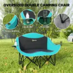 Outsunny Padded Folding Camp Chair for Adults, Double Camping Chairwith Armrests, Cup Holders, Carry Bag for Outdoor, Green - Image 4
