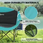 Outsunny Padded Folding Camp Chair for Adults, Double Camping Chairwith Armrests, Cup Holders, Carry Bag for Outdoor, Green - Image 5