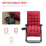 Padded Zero Gravity Chair, Folding Recliner Chair with Cup Holder Cushion, Red - Image 6