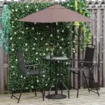 Outsunny Patio Bar Set 4 Piece Black for 2 Adjustable Tilt Umbrella Folding Chairs Glass Table - Image 2