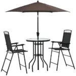 Outsunny Patio Bar Set 4 Piece Black for 2 Adjustable Tilt Umbrella Folding Chairs Glass Table - Image 11