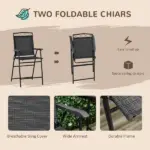 Outsunny Patio Bar Set 4 Piece Black for 2 Adjustable Tilt Umbrella Folding Chairs Glass Table - Image 5