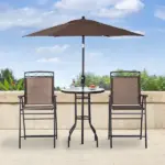 Outsunny Patio Bar Set for 2 with 6 Adjustable Tilt Umbrella Brown Outdoor Bistro Set Folding Chairs - Image 2