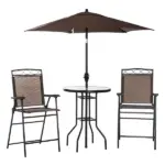 Outsunny Patio Bar Set for 2 with 6 Adjustable Tilt Umbrella Brown Outdoor Bistro Set Folding Chairs - Image 11