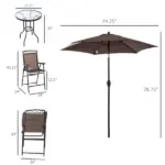 Outsunny Patio Bar Set for 2 with 6 Adjustable Tilt Umbrella Brown Outdoor Bistro Set Folding Chairs - Image 3
