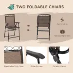 Outsunny Patio Bar Set for 2 with 6 Adjustable Tilt Umbrella Brown Outdoor Bistro Set Folding Chairs - Image 5