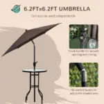 Outsunny Patio Bar Set for 2 with 6 Adjustable Tilt Umbrella Brown Outdoor Bistro Set Folding Chairs - Image 6
