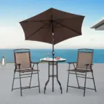 Outsunny Patio Bar Set for 2 with 6 Adjustable Tilt Umbrella Brown Outdoor Bistro Set Folding Chairs - Image 10