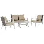 Patio Conversational Bliss: 4-Piece Wicker Loveseat Set with Coffee Table, Beige | Intimate Outdoor Lounge