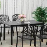 Patio Dining Table for 6, Rectangular Aluminum Outdoor Table for Garden Lawn Backyard, Black - Image 2