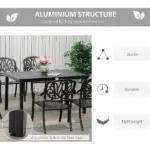 Patio Dining Table for 6, Rectangular Aluminum Outdoor Table for Garden Lawn Backyard, Black - Image 5