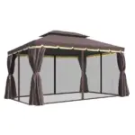 Patio Gazebo 10'x13' with 2-Tier Polyester Roof, Vented Canopy, Mesh Sidewalls, Aluminum Frame - Coffee - Image 11