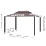 Patio Gazebo 10'x13' with 2-Tier Polyester Roof, Vented Canopy, Mesh Sidewalls, Aluminum Frame - Coffee - Image 3