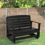 Patio Glider Bench HDPE Slatted Double Rocking Chair Outdoor Seating in Sleek Black - Image 2