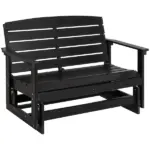 Patio Glider Bench HDPE Slatted Double Rocking Chair Outdoor Seating in Sleek Black - Image 11