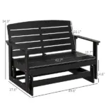 Patio Glider Bench HDPE Slatted Double Rocking Chair Outdoor Seating in Sleek Black - Image 3