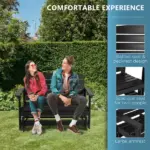 Patio Glider Bench HDPE Slatted Double Rocking Chair Outdoor Seating in Sleek Black - Image 4