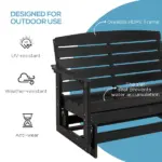 Patio Glider Bench HDPE Slatted Double Rocking Chair Outdoor Seating in Sleek Black - Image 6