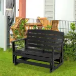 Patio Glider Bench HDPE Slatted Double Rocking Chair Outdoor Seating in Sleek Black - Image 10