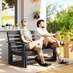 Outsunny Patio Glider Bench with HDPE Slatted Double Rocking Chair, Distressed Black - Image 2