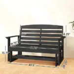 Outsunny Patio Glider Bench with HDPE Slatted Double Rocking Chair, Distressed Black - Image 3