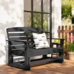 Outsunny Patio Glider Bench with HDPE Slatted Double Rocking Chair, Distressed Black - Image 9