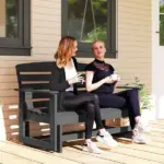 Outsunny Patio Glider Bench with HDPE Slatted Double Rocking Chair, Distressed Black - Image 10