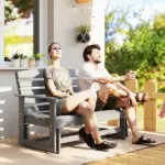 Patio Glider Bench with HDPE Slatted Double Rocking Chair, Distressed Gray - Image 2