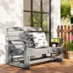 Patio Glider Bench with HDPE Slatted Double Rocking Chair, Distressed Gray - Image 9