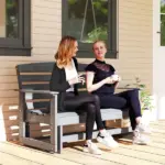 Patio Glider Bench with HDPE Slatted Double Rocking Chair, Distressed Gray - Image 10