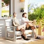 Patio Glider Bench with HDPE Slatted Double Rocking Chair, Distressed White - Image 2