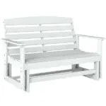 Patio Glider Bench with HDPE Slatted Double Rocking Chair, Distressed White - Image 11