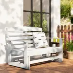 Patio Glider Bench with HDPE Slatted Double Rocking Chair, Distressed White - Image 9