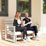 Patio Glider Bench with HDPE Slatted Double Rocking Chair, Distressed White - Image 10
