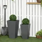 Patio Planters 2 Piece MgO Flower Receptacles with Drainage for Lush Outdoor Decor Gray - Image 2